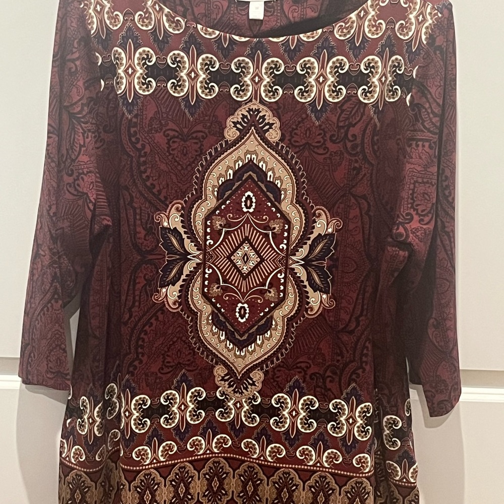 Charter Club Burgundy and Cream Patterned Top Plus Size 3X. - Picture 2 of 13